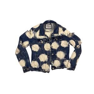 Cotton Spotted Jean Jacket Women’s Small Distressed Light & Dark Denim